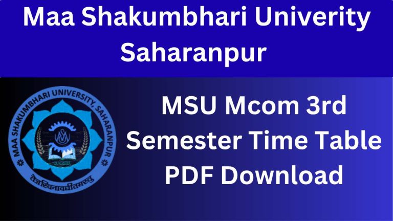 MSU Mcom 3rd Semester Time Table PDF Download